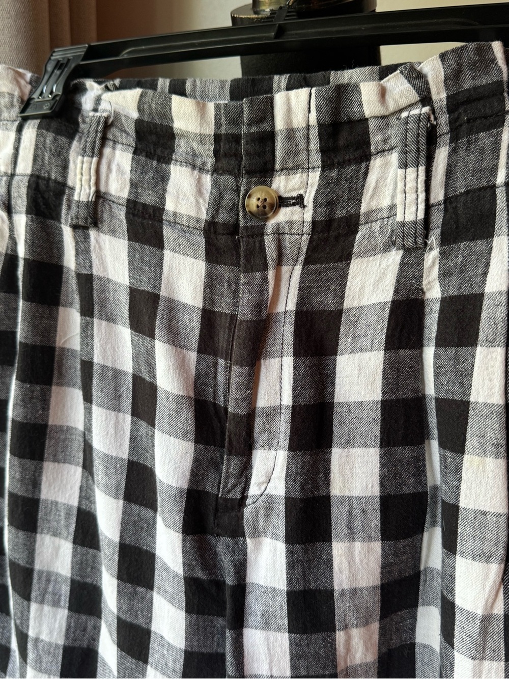 Madewell Black and White Checked linen cotton blend pants 4 EUC - Picture 3 of 6